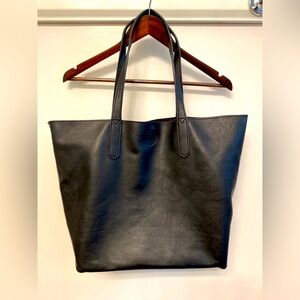 Black faux leather tote bag
